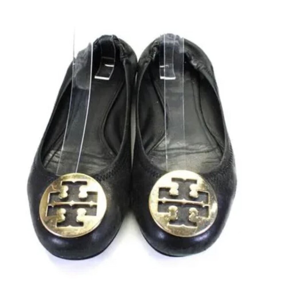Tory Burch Womens Leather Medallion Round Toe Slip-On Flats Black Size 9